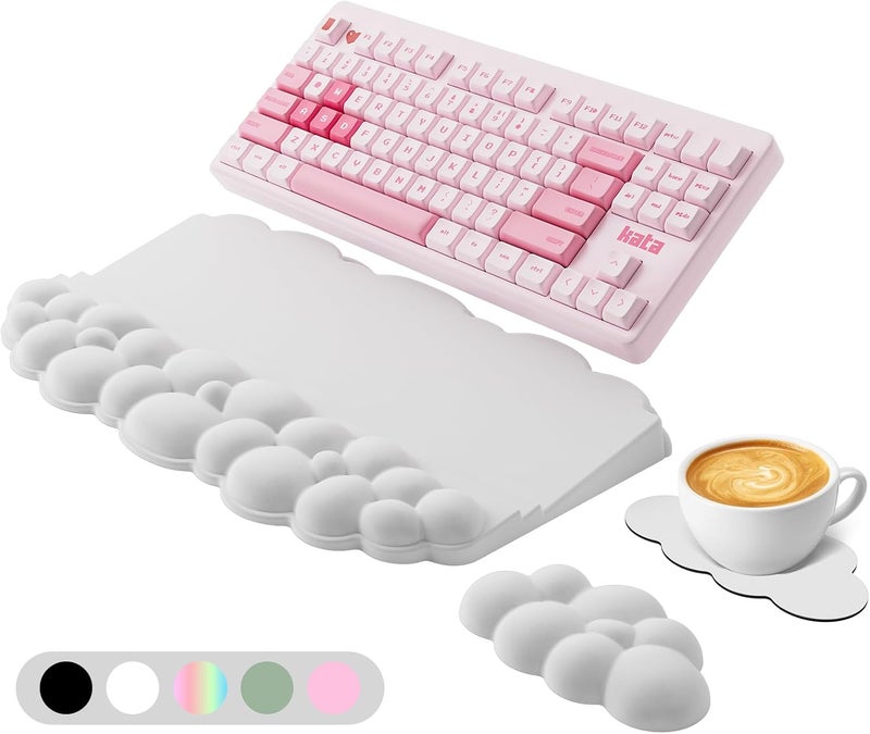 Lomil Ergonomic Wrist Rest for Keyboard and Mouse, Soft Memory Foam Cloud Keyboard Stand Pad with Wrist Rest Set, Easy Typing, Pain Relief, Comfort for Office, Work, Gaming - White - Image 1